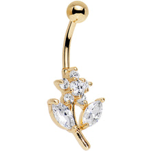 Load image into Gallery viewer, Clear Gem Gold Plated Leafy Flower Belly Ring
