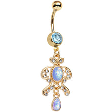 Load image into Gallery viewer, Light Blue Faux Opal Gold Anodized Victorian Fancy Dangle Belly Ring
