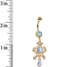 Load image into Gallery viewer, Light Blue Faux Opal Gold Anodized Victorian Fancy Dangle Belly Ring
