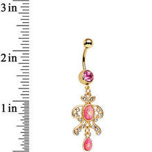 Load image into Gallery viewer, Pink Faux Opal Gold Anodized Victorian Fancy Dangle Belly Ring
