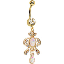 Load image into Gallery viewer, White Faux Opal Gold Anodized Victorian Fancy Dangle Belly Ring
