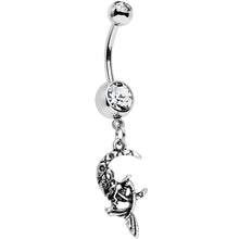 将图片加载到图库查看器，Clear Gem Moon and Ms Mermaid Dangle Belly Ring

