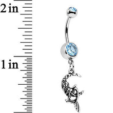 Load image into Gallery viewer, Aqua Gem Moon and Ms Mermaid Dangle Belly Ring
