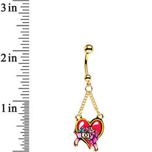 Load image into Gallery viewer, Gold Anodized Steel Red Tattoo Flash Love Heart Dangle Belly Ring
