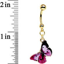 将图片加载到图库查看器，Gold Anodized Steel Pink and Black Butterfly Dangle Belly Ring
