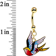 将图片加载到图库查看器，Gold Anodized Steel Tattoo Flash Sparrow Bird Dangle Belly Ring
