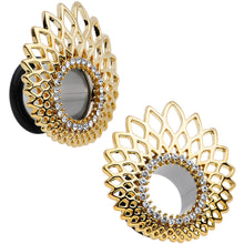 Load image into Gallery viewer, 1/2 Clear Gem Golden Gala Feather Single Flare Tunnel Plug Set
