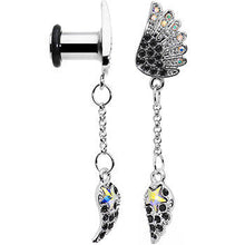 Load image into Gallery viewer, 2G Aurora Black Gem Arial Angel Wings Dangle Plug Set
