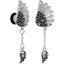 将图片加载到图库查看器，0G Aurora Black Gem Arial Angel Wings Dangle Plug Set
