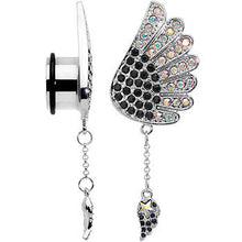 Load image into Gallery viewer, 5/8 Aurora Black Gem Arial Angel Wings Dangle Plug Set
