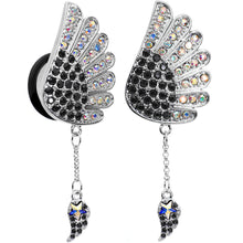 将图片加载到图库查看器，18mm Aurora Black Gem Arial Angel Wings Dangle Plug Set
