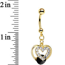 Load image into Gallery viewer, Clear Black Gem Gold Anodized Steel Show Your Heart Dangle Belly Ring
