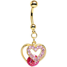 Load image into Gallery viewer, Pink Gem Gold Anodized Steel Show Your Heart Dangle Belly Ring
