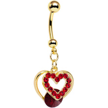 Load image into Gallery viewer, Red Gem Gold Anodized Steel Show Your Heart Dangle Belly Ring
