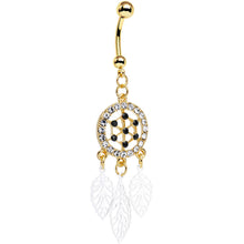 Load image into Gallery viewer, Clear Gem Gold Anodized Steel Dream Leaf Dangle Belly Ring
