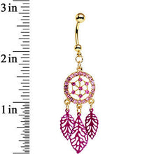 Load image into Gallery viewer, Pink Gem Gold Anodized Steel Dream Leaf Dangle Belly Ring
