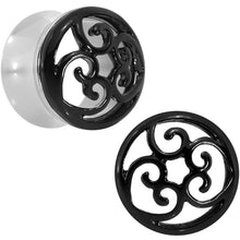 Load image into Gallery viewer, 5/8 Steel Black Filigree Duet Heart Saddle Plug Set
