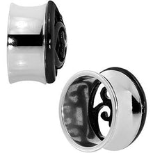 Load image into Gallery viewer, 20mm Steel Black Filigree Duet Heart Saddle Plug Set
