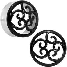 Load image into Gallery viewer, 26mm Steel Black Filigree Duet Heart Saddle Plug Set
