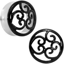 Load image into Gallery viewer, 28mm Steel Black Filigree Duet Heart Saddle Plug Set
