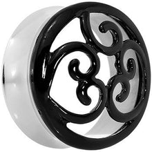 Load image into Gallery viewer, 28mm Steel Black Filigree Duet Heart Saddle Plug Set
