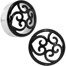 Load image into Gallery viewer, 30mm Steel Black Filigree Duet Heart Saddle Plug Set
