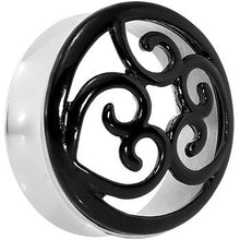 Load image into Gallery viewer, 30mm Steel Black Filigree Duet Heart Saddle Plug Set
