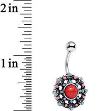 Load image into Gallery viewer, Red Blue Faux Turquoise Southwestern Flower Belly Ring
