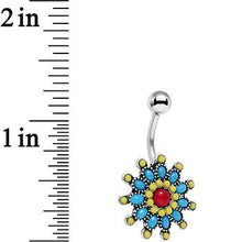 Load image into Gallery viewer, Red Blue Faux Turquoise Southwestern Power Flower Belly Ring
