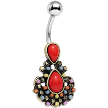 Load image into Gallery viewer, Red Orb Splash of Color Southwestern Elegant Drop Belly Ring
