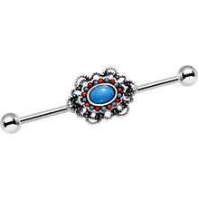 Load image into Gallery viewer, 14G Faux Turquoise Fancy Western Brooch Industrial Barbell 38mm

