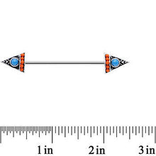 Load image into Gallery viewer, 14G Blue Orange Artistic Deco Arrowhead Industrial Barbell 38mm
