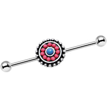 Load image into Gallery viewer, 14G Pink and Blue Floral Mandala Industrial Barbell 38mm

