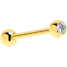 Load image into Gallery viewer, Solid 14k Yellow Gold CZ Solitaire Barbell Tongue Ring 14G 5/8
