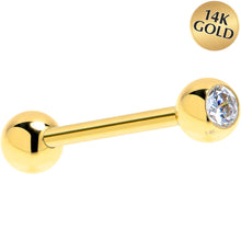 Load image into Gallery viewer, Solid 14k Yellow Gold CZ Solitaire Barbell Tongue Ring 14G 5/8
