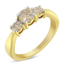 Load image into Gallery viewer, 10K Yellow Gold Three Stone Diamond Band Ring (1.00 cttw, J-K Color, I2-I3 Clarity)
