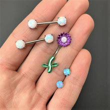 Load image into Gallery viewer, White Faux Opal Purple Sunflower Leaf Double Mount Belly Ring
