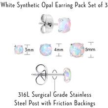 Load image into Gallery viewer, White Synthetic Opal Stainless Steel Post Stud Earring Pack Set of 3
