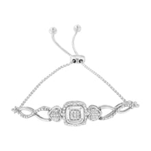 Load image into Gallery viewer, .925 Sterling Silver Diamond Cushion Frame Heart-Sides Twist 4â€-10â€ Adjustable Bolo Tennis Bolo Bracelet (I-J Color, I3 Clarity)
