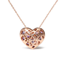 Load image into Gallery viewer, 18K Rose Gold 3/4 Cttw Diamond and Purple Amethyst Cluster Heart Shape 18" Pendant Necklace (G-H Color, SI1-SI2 Clarity)
