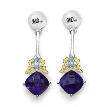 Load image into Gallery viewer, 3.79 Carat Genuine Amethyst, Blue Topaz &amp; White Diamond .925 Sterling Silver Earrings
