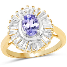 Load image into Gallery viewer, 14K Yellow Gold Plated 2.16 Carat Genuine Tanzanite &amp; White Topaz .925 Sterling Silver Ring
