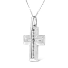 Load image into Gallery viewer, .925 Sterling Silver Prong-Set Diamond Accent Bold Cross 18" Pendant Necklace (I-J Color, I1-I2 Clarity)
