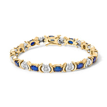 Load image into Gallery viewer, 14K Yellow Gold 1.00 Cttw Alternating  Diamond and 6 1/2 Cttw Oval Blue Sapphire Link Bracelet (H-I Color, SI1-SI2 Clarity) - 7" Inches
