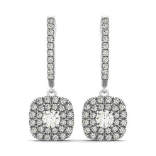 Load image into Gallery viewer, 14k White Gold Double Halo Cushion Outer Shaped Diamond  Earrings (3/4 cttw)

