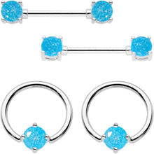 Load image into Gallery viewer, 14G Oceanic Faux Opal BCR Captive Ring Barbell Nipple Ring Set
