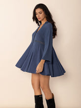 Load image into Gallery viewer, Dusty Blue Long Sleeve Mini Dress Elegant Cutout &amp; Buttoned Design Lightweight Women Dress
