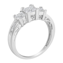 Load image into Gallery viewer, 10K White Gold 1/2 Cttw Brilliant &amp; Baguette Cut Diamond 3 Stone Design with 3 Square Clusters Engagement Ring (H-I Color, SI2-I1 Clarity) - Size 6-3/4
