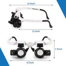 Load image into Gallery viewer, 2-LED Head-Mounted Magnifier Glasses – 8x/15x/23x with Repair Light
