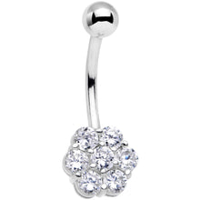 Load image into Gallery viewer, Solid 14k White Gold Gem Flower Belly Ring-16G
